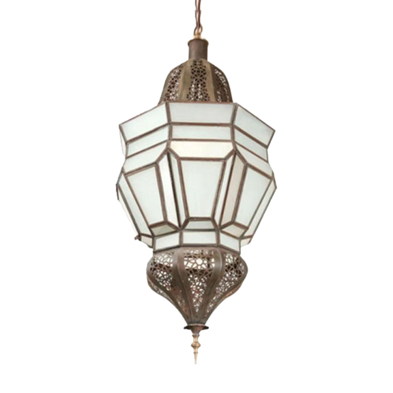 Lantern Corridor Chandelier Mediterranean Style White Frosted Glass 3-Bulb Brass Hanging Light Kit