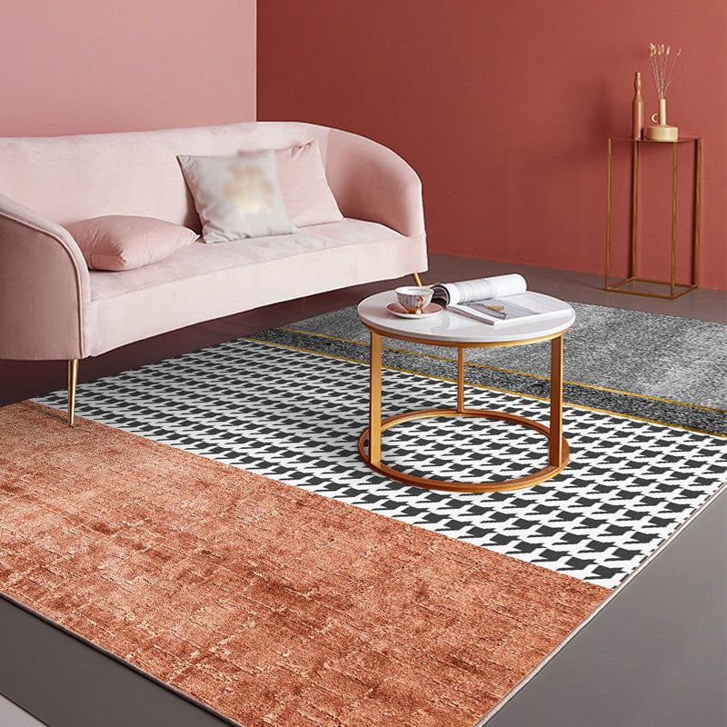 Orange Modern Rug Polyester Color Block Rug Non-Slip Backing Rug for Living Room