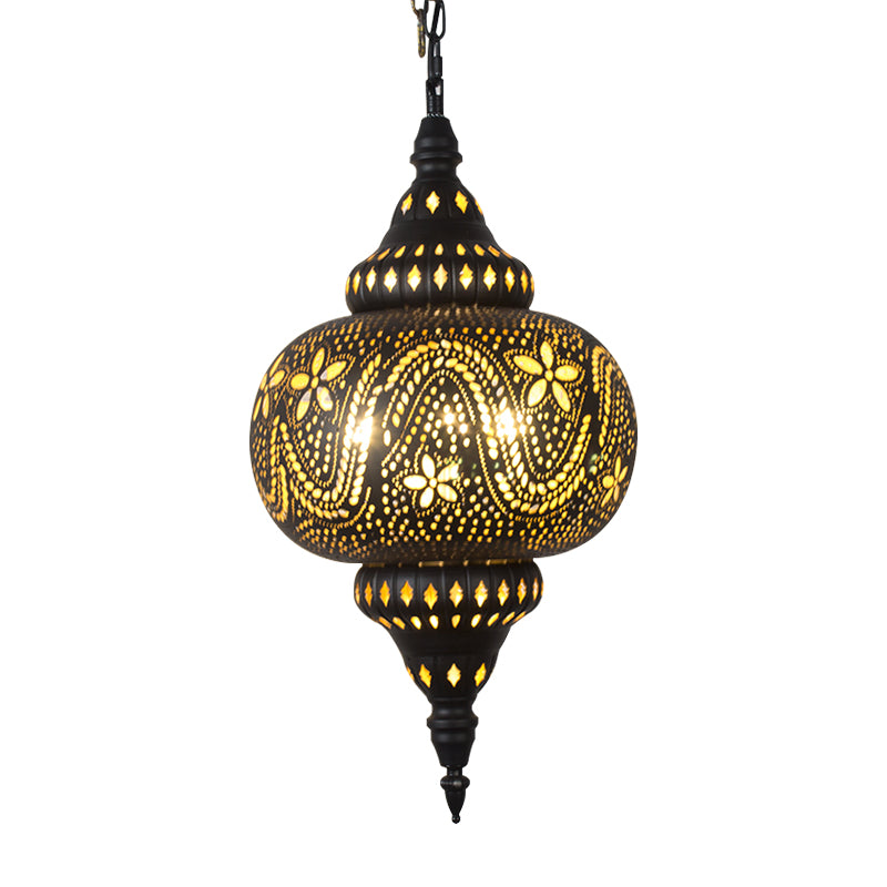 Metallic Vase/Gourd Pendant Lamp Vintage 3-Head Coffee House Hanging Chandelier in Brass