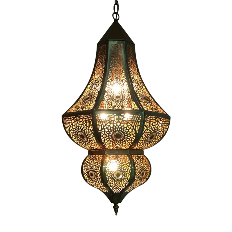 5 Lights Urn Pendant Chandelier Vintage Brass Metal Arab Hanging Lamp with Hollow Out Design