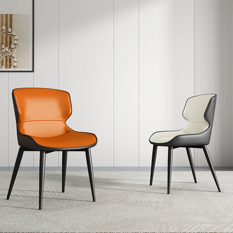 Silla de comedor de metal para cocina de estilo moderno, sillas laterales sin brazos con respaldo de alas (juego de 2)