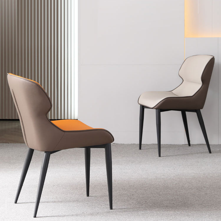 Silla de comedor de metal para cocina de estilo moderno, sillas laterales sin brazos con respaldo de alas (juego de 2)