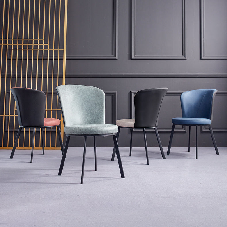 Silla de comedor contemporánea de metal, silla lateral sin brazos para comedor con respaldo lateral