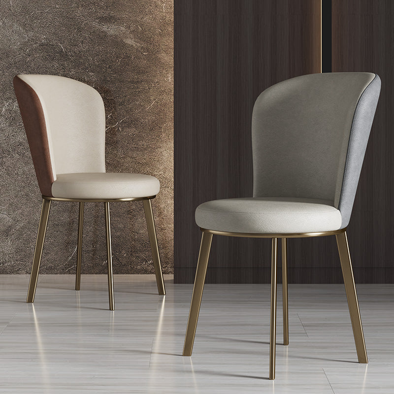 Scandinavian Style Leather Dining Chairs Solid Back Armless Dining Chairs for Home
