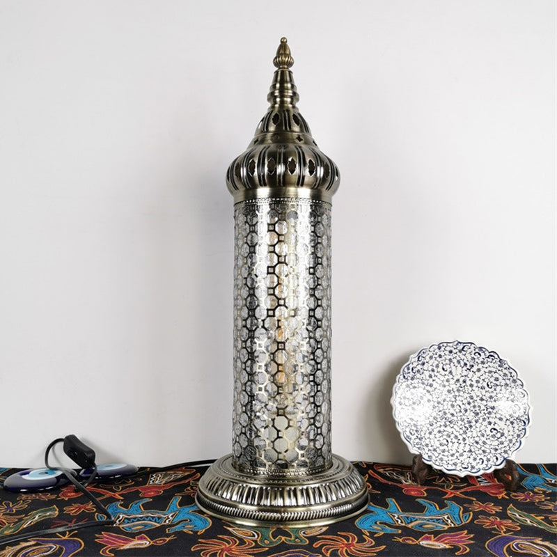 1 Cylindre léger Light Turkey Style Bronze Metallic Night Table Lampe, 23,5 "/31,5" de haut