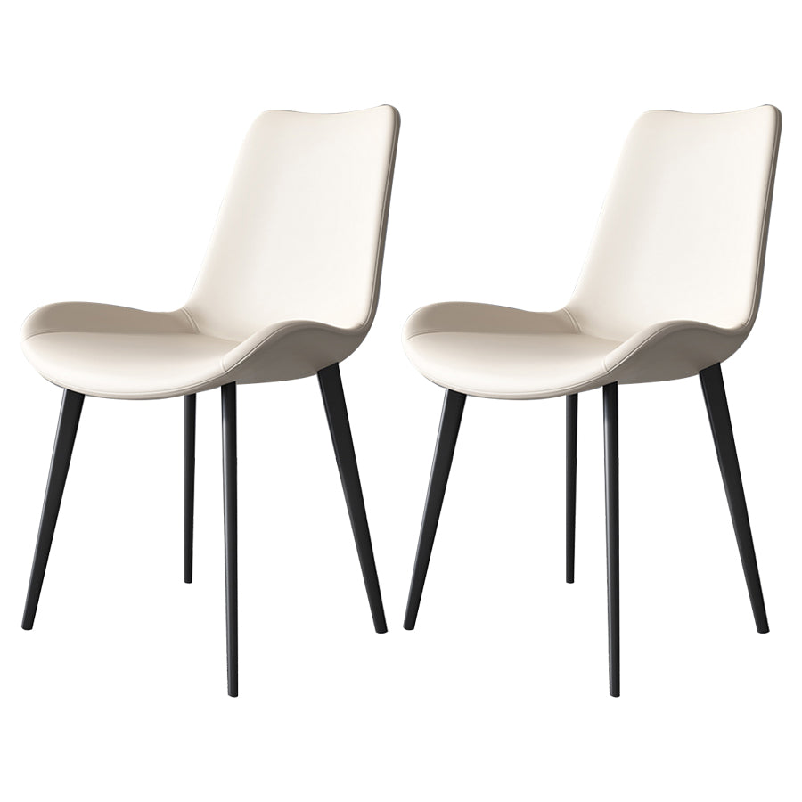 Chaises de salle à manger en cuir style contemporain Chaises de salle à manger sans accoudoirs à dossier solide (Ensemble de 2)