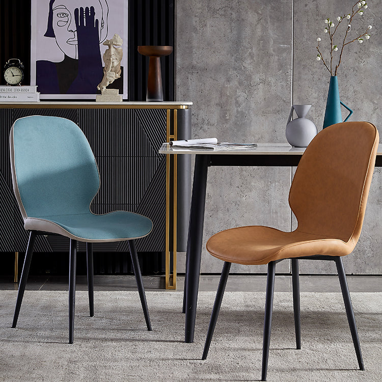 Sillas de comedor de cuero de estilo minimalista, sillas Wingback Parsons para cocina