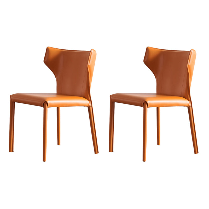 Contemporary Saddle Leather Restaurant Side Chair Matte Finish Wingback Dining Chair (Set of 2)