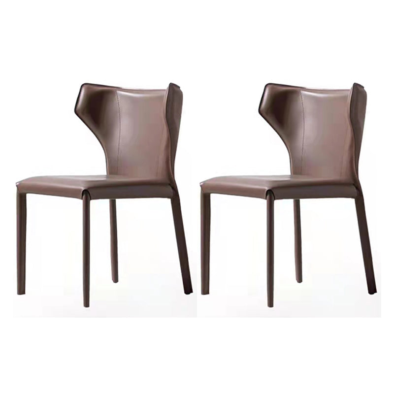 Contemporary Saddle Leather Restaurant Side Chair Matte Finish Wingback Dining Chair (Set of 2)