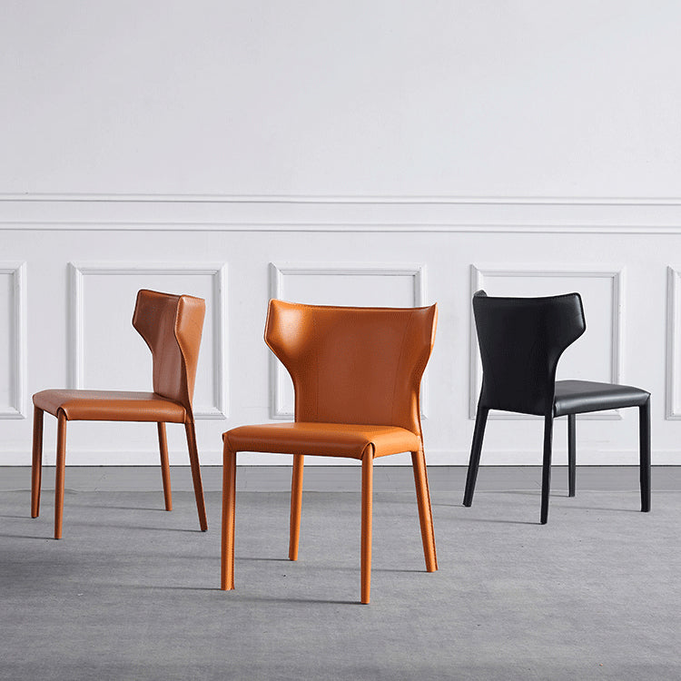 Contemporary Saddle Leather Restaurant Side Chair Matte Finish Wingback Dining Chair (Set of 2)