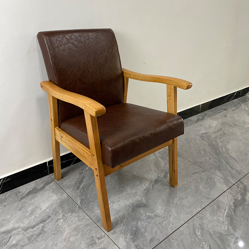 Sillón tapizado con respaldo macizo, sillón de comedor individual con patas de madera