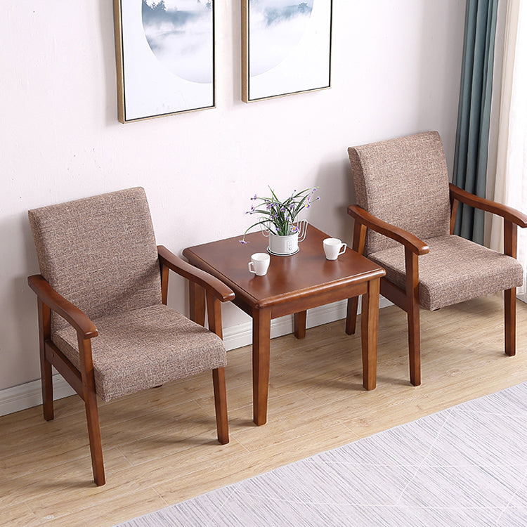 Sillón tapizado con respaldo macizo, sillón de comedor individual con patas de madera
