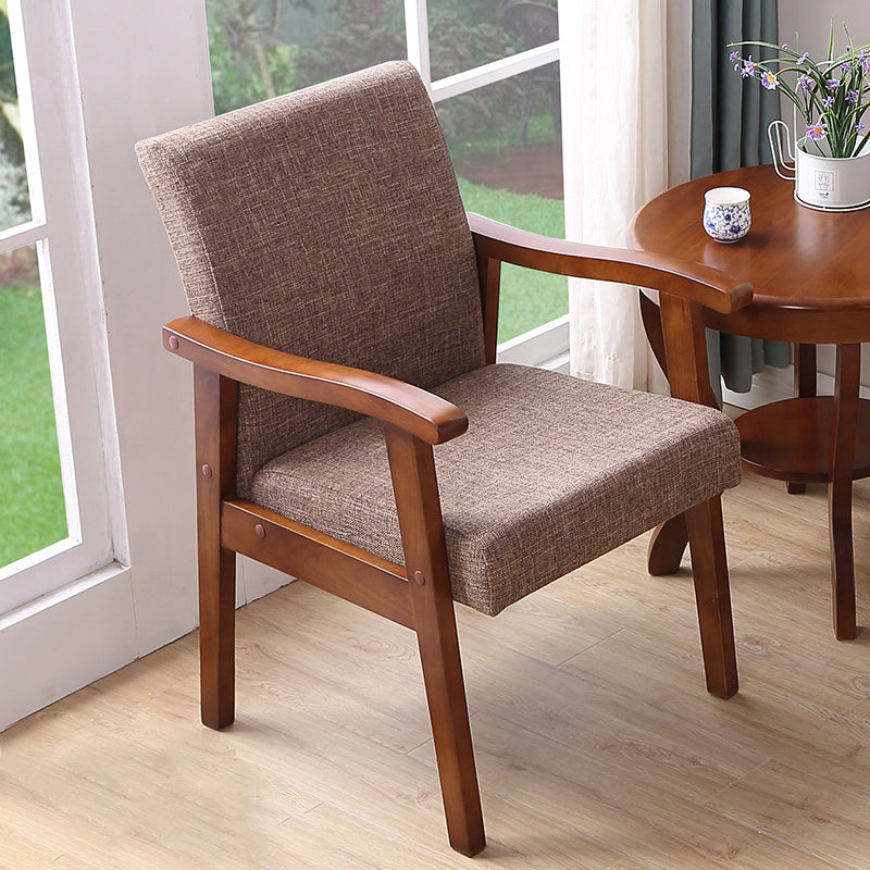 Sillón tapizado con respaldo macizo, sillón de comedor individual con patas de madera