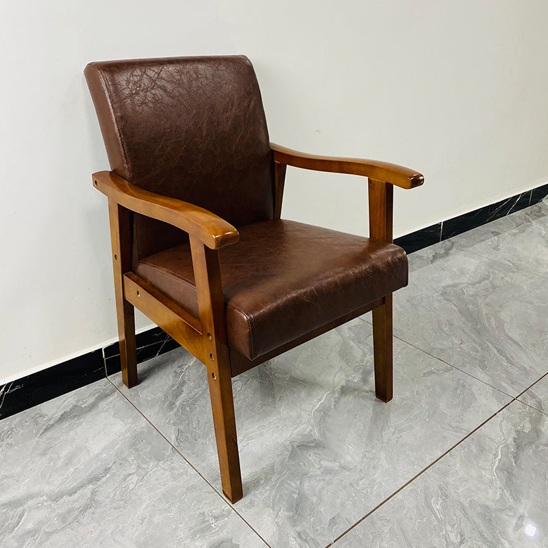 Sillón tapizado con respaldo macizo, sillón de comedor individual con patas de madera