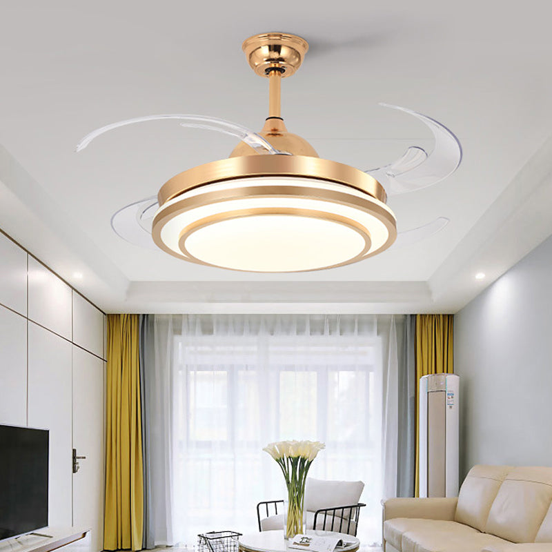 Kreisförmige Acryl -Halbblütenbeleuchtung Moderne 48 "Breites Schlafzimmer Hanging Deckenleuchte in Weiß/Gold, 4 Klingen