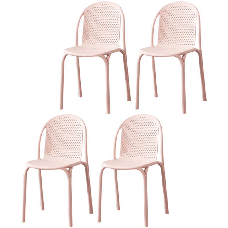 Silla auxiliar de comedor de plástico apilable, sillas de comedor escandinavas sin brazos (juego de 4)