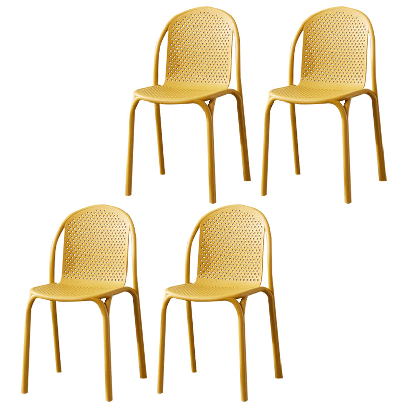 Silla auxiliar de comedor de plástico apilable, sillas de comedor escandinavas sin brazos (juego de 4)