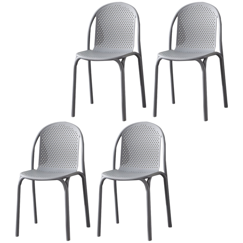 Silla auxiliar de comedor de plástico apilable, sillas de comedor escandinavas sin brazos (juego de 4)