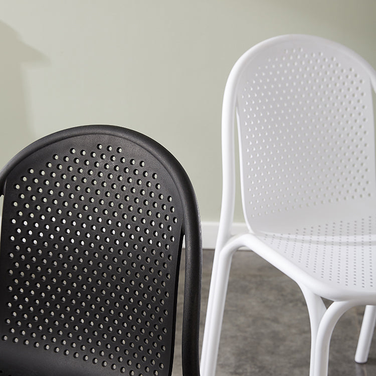 Silla auxiliar de comedor de plástico apilable, sillas de comedor escandinavas sin brazos (juego de 4)