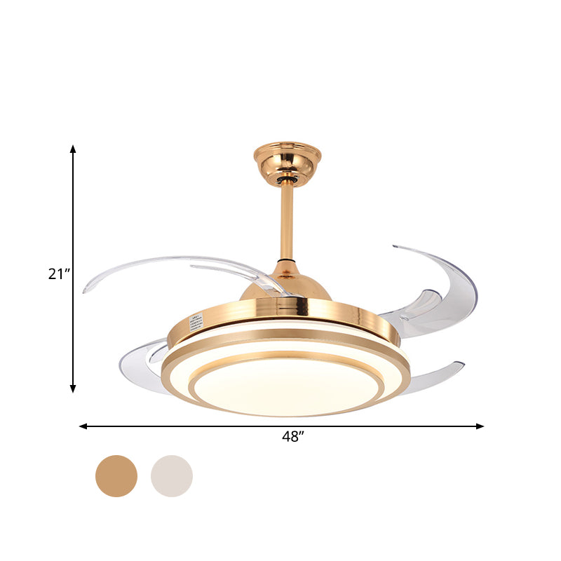 Kreisförmige Acryl -Halbblütenbeleuchtung Moderne 48 "Breites Schlafzimmer Hanging Deckenleuchte in Weiß/Gold, 4 Klingen