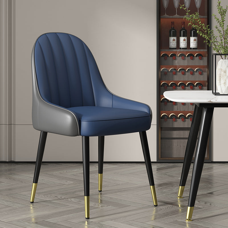 Silla de comedor tapizada de metal con respaldo Parsons de sillón escandinavo de interior
