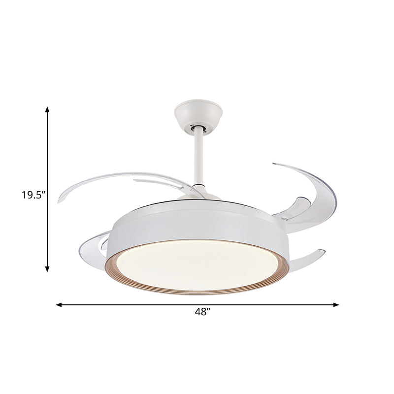 Éclairage rond en acrylique léger léger minimaliste LED LEM MONT SEMI FUSH LAMPE en blanc avec 4 lames, 48 "W