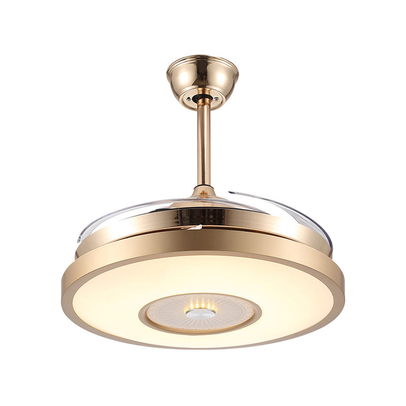 Goldene Trommel Anhänger Lüfterlampe Moderne Acryl Wohnzimmer 4 Klingen LED Semi Flushmount, 48 "breit