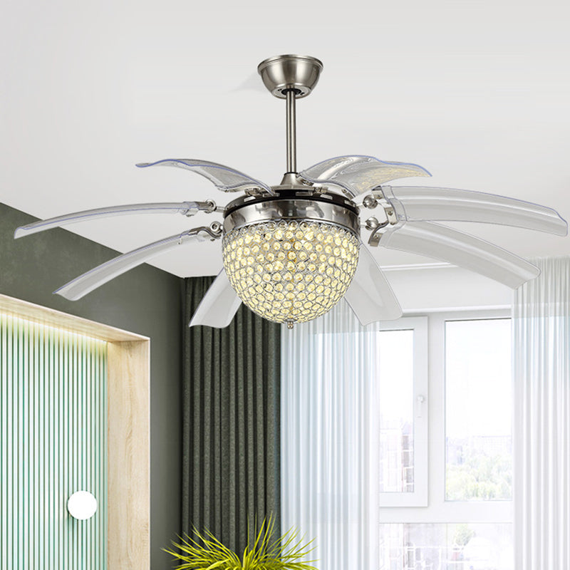 Koepel woonkamer waaierverlichting Modern Crystal 48 "W LED Silver Semi Flush Monted Lamp met 8 heldere messen