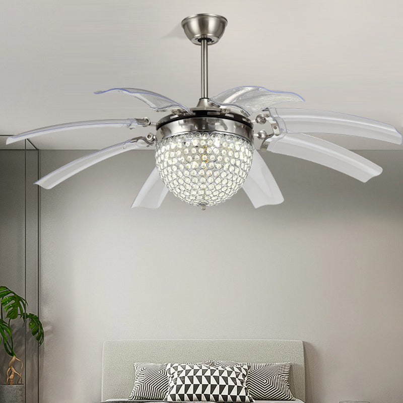Koepel woonkamer waaierverlichting Modern Crystal 48 "W LED Silver Semi Flush Monted Lamp met 8 heldere messen