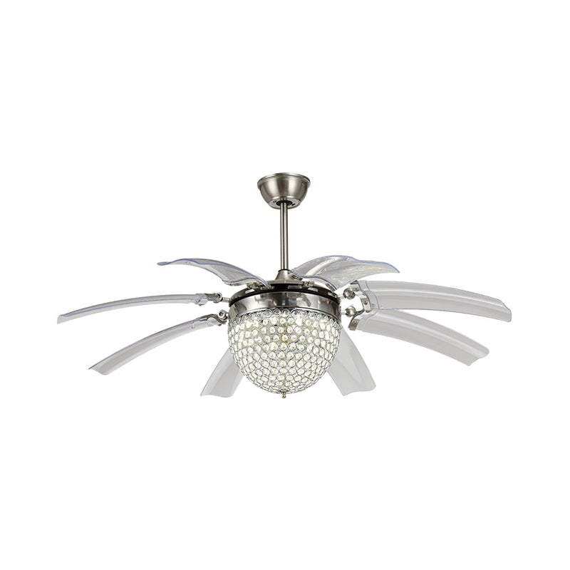 Koepel woonkamer waaierverlichting Modern Crystal 48 "W LED Silver Semi Flush Monted Lamp met 8 heldere messen