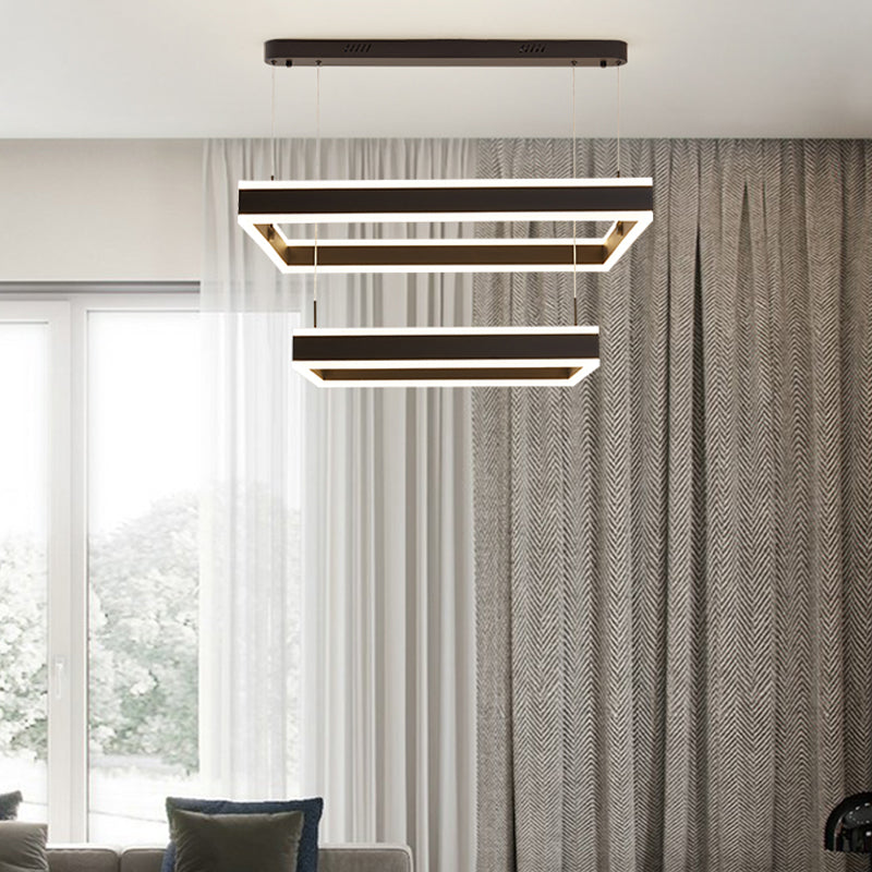 Square LED Chandelier Modern 2-Layer Hanging Pendant Lights with White Acrylic Shade