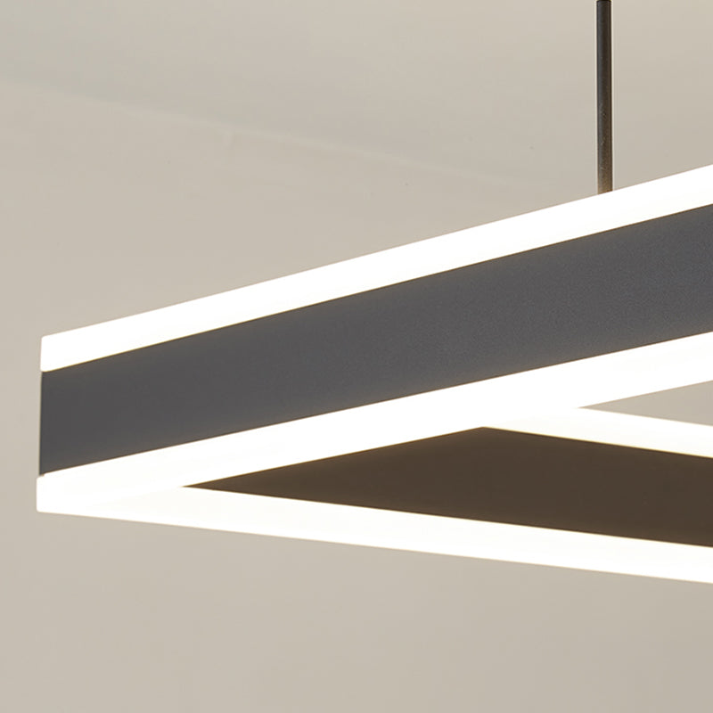 Square LED Chandelier Modern 2-Layer Hanging Pendant Lights with White Acrylic Shade