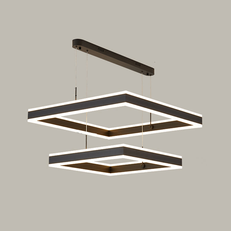 Square LED Chandelier Modern 2-Layer Hanging Pendant Lights with White Acrylic Shade