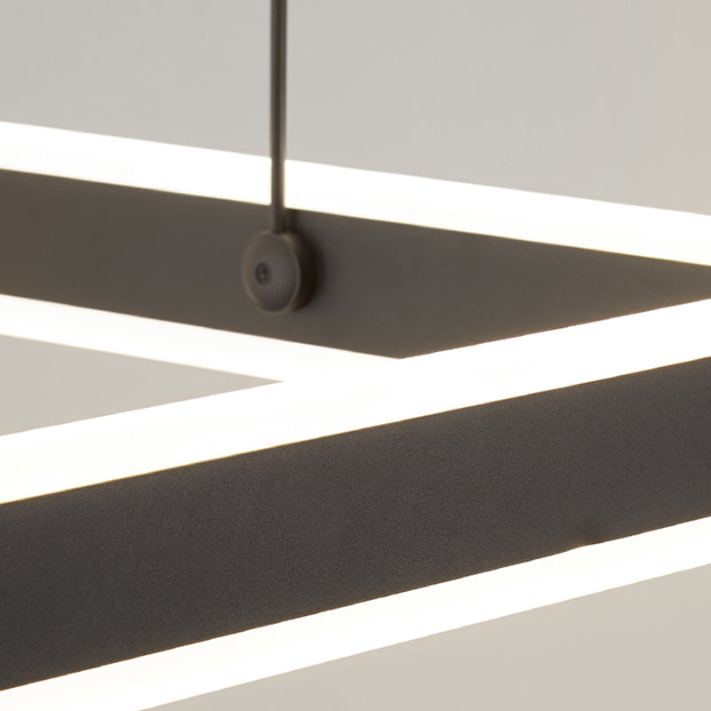 Square LED Chandelier Modern 2-Layer Hanging Pendant Lights with White Acrylic Shade