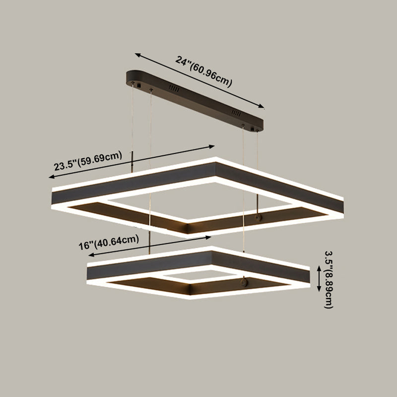 Square LED Chandelier Modern 2-Layer Hanging Pendant Lights with White Acrylic Shade