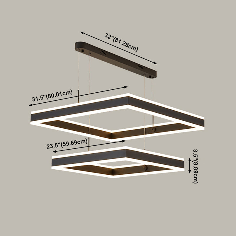 Square LED Chandelier Modern 2-Layer Hanging Pendant Lights with White Acrylic Shade