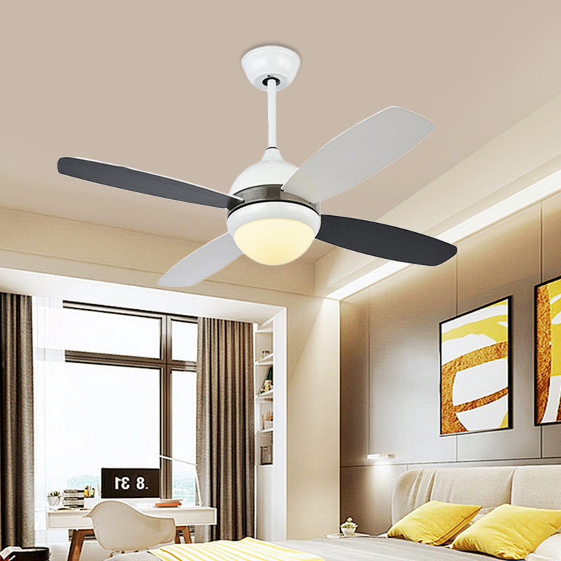 42 "W Black Dome plafondventilator Lamp Moderne Metallic Slaapkamer LED Semi Flush Light Fixture met acrylschaduw, 4 messen