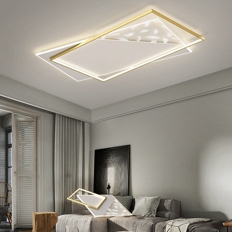 Square LED Flush Mount Light Feather Pattern Simplicity Ceiling Light for Bedroom