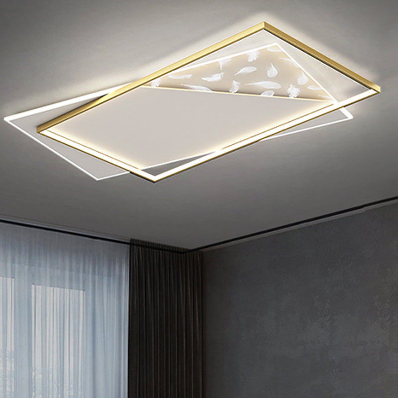 Square LED Flush Mount Light Feather Pattern Simplicity Ceiling Light for Bedroom