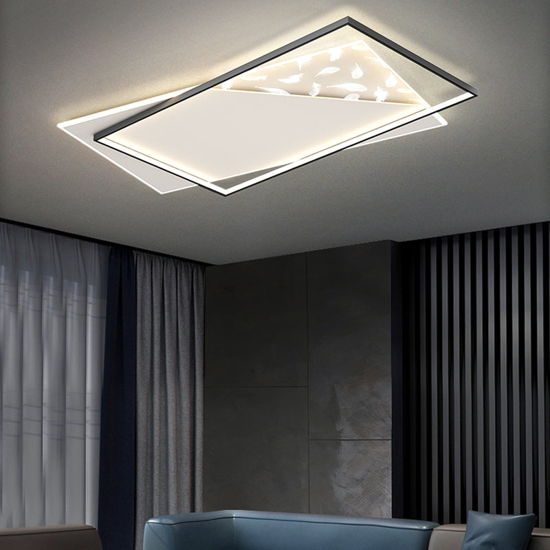 Square LED Flush Mount Light Feather Pattern Simplicity Ceiling Light for Bedroom
