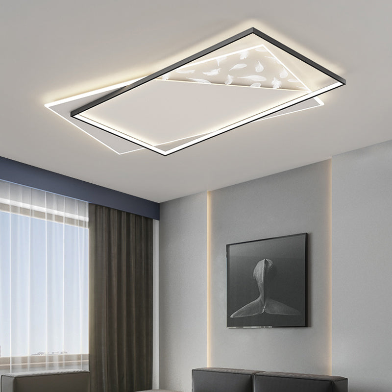 Square LED Flush Mount Light Feather Pattern Simplicity Ceiling Light for Bedroom