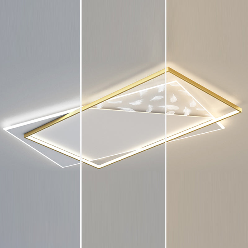 Square LED Flush Mount Light Feather Pattern Simplicity Ceiling Light for Bedroom