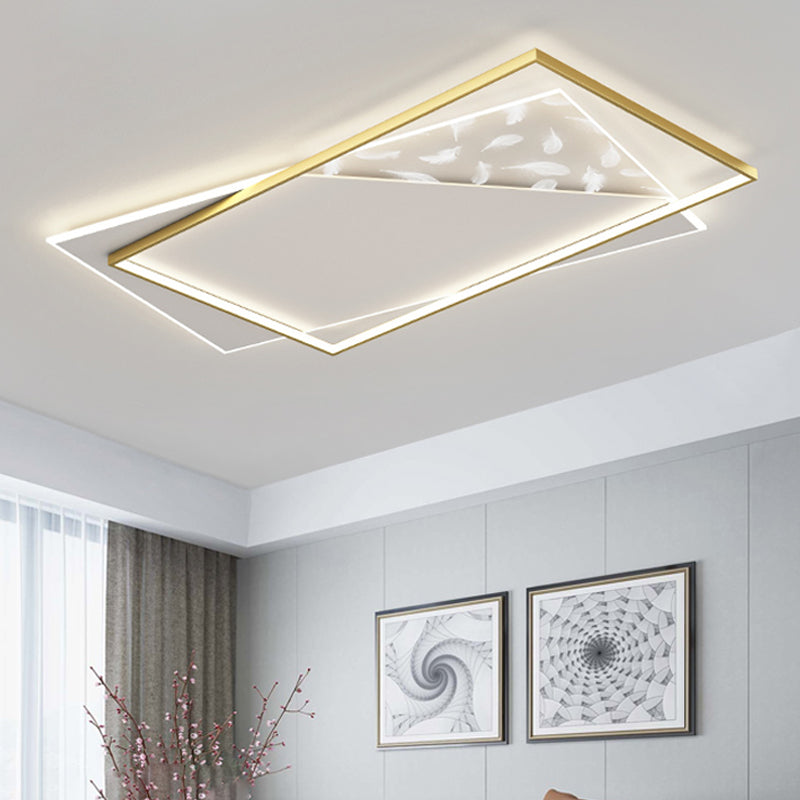 Square LED Flush Mount Light Feather Pattern Simplicity Ceiling Light for Bedroom