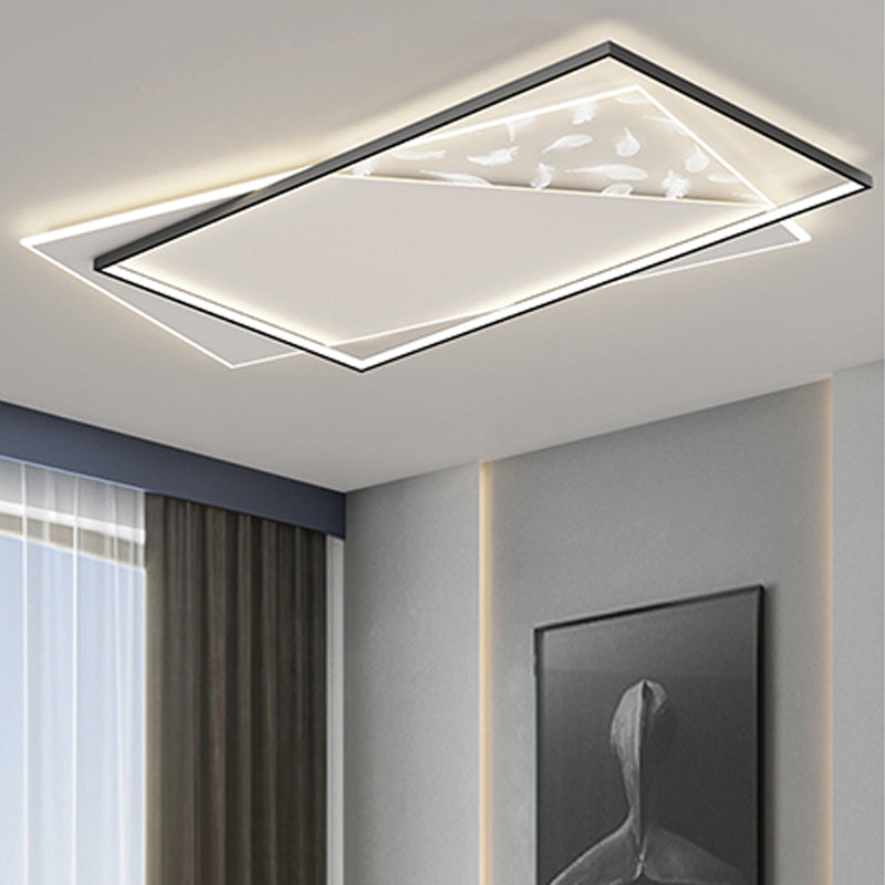 Square LED Flush Mount Light Feather Pattern Simplicity Ceiling Light for Bedroom