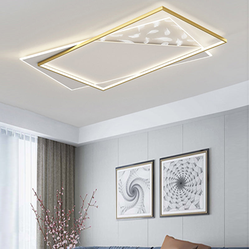 Square LED Flush Mount Light Feather Pattern Simplicity Ceiling Light for Bedroom