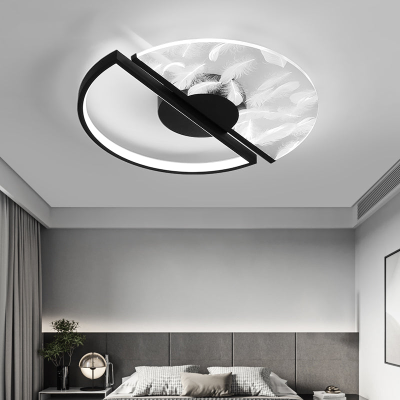 Metal Flush Mount Light Feather Pattern Contemporary LED Ceiling Light