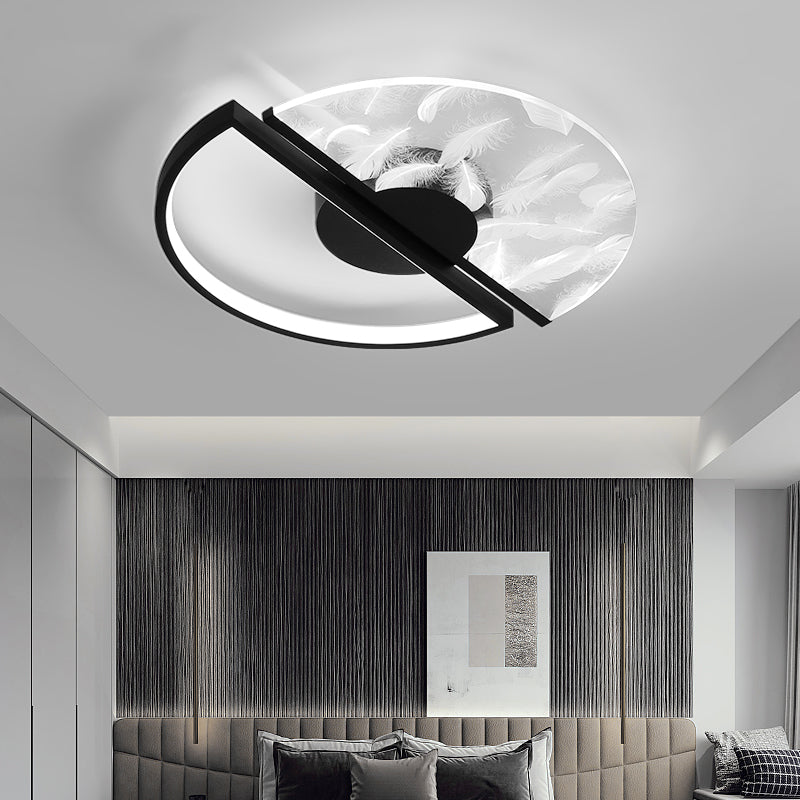 Metal Flush Mount Light Feather Pattern Contemporary LED Ceiling Light
