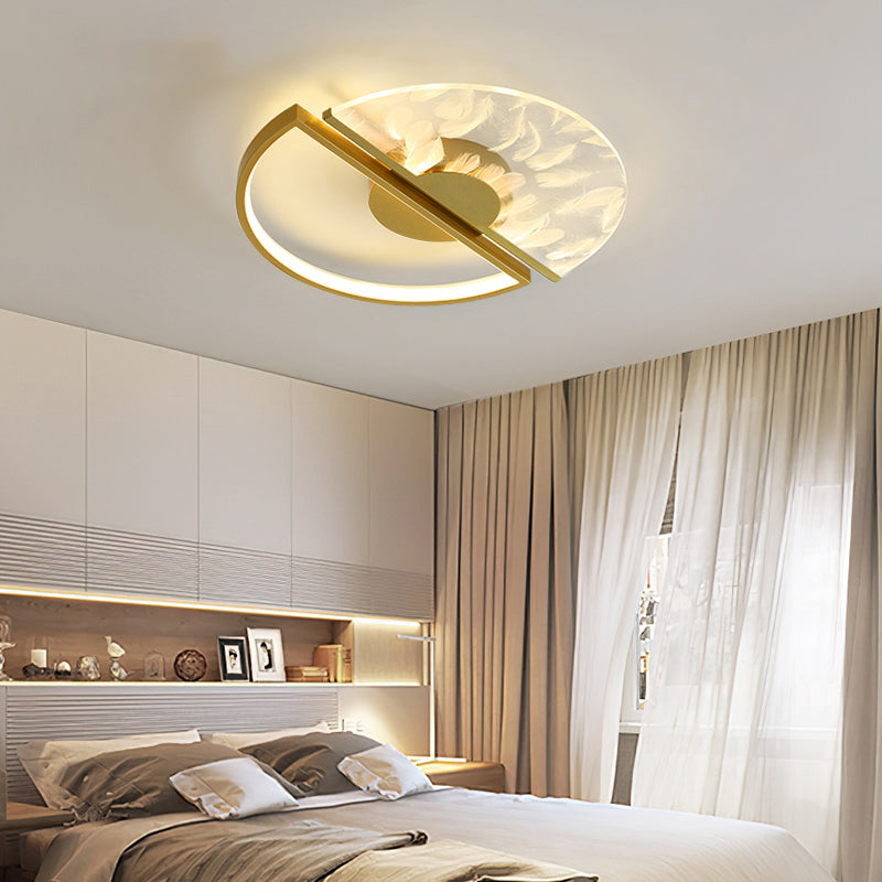 Metal Flush Mount Light Feather Pattern Contemporary LED Ceiling Light