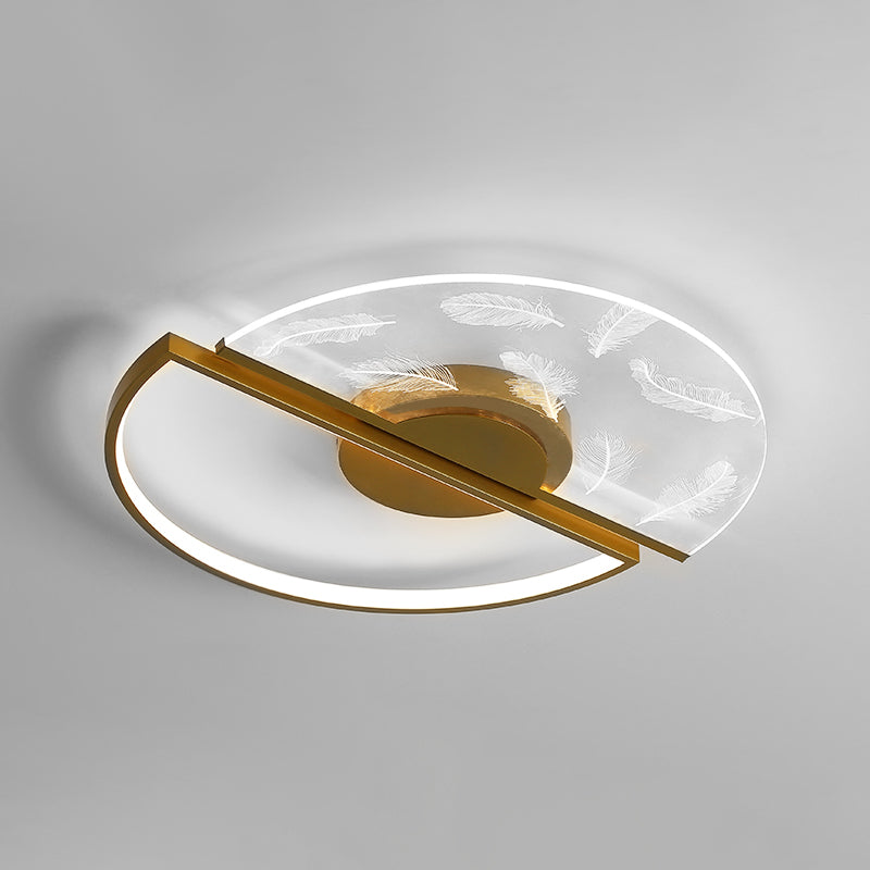 Metal Flush Mount Light Feather Pattern Contemporary LED Ceiling Light