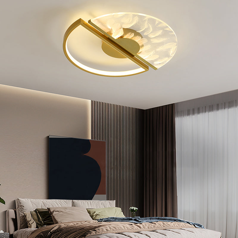 Metal Flush Mount Light Feather Pattern Contemporary LED Ceiling Light